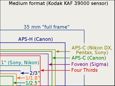 Tailles des capteur APS-C et Full Frame de canon, Nikon, Pentax et Sony